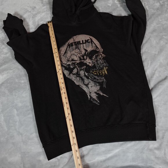 H&M Metallica Pushead Skull Hoodie Mens Medium Music Grunge Washed Black - Picture 9 of 10